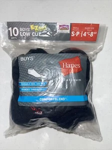 Hanes Platinum Boys 10 Pack Low Cut Black Socks 4.5-8.5 New - Picture 1 of 2
