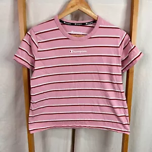 Champion Shirt Womens Extra Small Pink Striped Short Sleeve - Picture 1 of 8