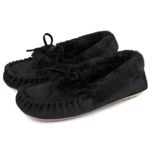 RockDove Women's Olivia Faux Fur Moccasin Slipper Size 7 US Womens Black NWT - Picture 1 of 16