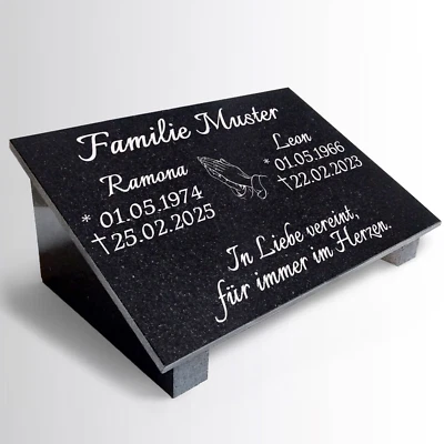 GRAVURTEXT Grabstein Granit mit Stützen 60x40cm + Gravur + Versiegelung XXL2