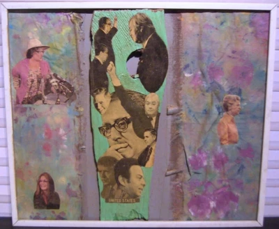 Obra de arte vintage de medios mixtos de los años 70 firmada Foto 1 de 4