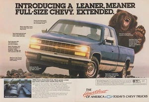 1988 Chevy Full-Size Extended Cab Pickup - Grizzly Bear - 2 Page Print Ad Photo - Picture 1 of 3