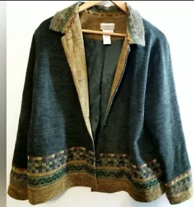 Coldwater Creek Vtg Olive Green Mustard Multicolor Tapestry Jacket XL Boho - Picture 1 of 10