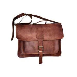 Real Men's Leather Messenger Briefcase Laptop Shoulder Office Satchel bag 25" - Picture 1 of 8