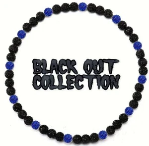 Iced Rhinestone Disco Ball Beaded Softball Baseball Necklace Black Royal Blue - Picture 1 of 2