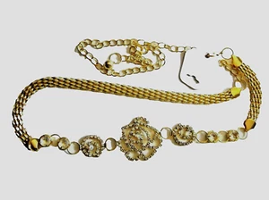Women's Adjustable Chain Belt Rose With Crystals Gold Tone Metal New With Tag - Picture 1 of 1