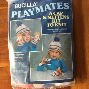 NOS VTG Bucilla Playmates Kit Childs Cap Horse or Clown Mittens to Knit - Picture 1 of 5