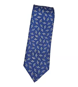 ISAIA 7fold Men's Silk Cotton Necktie LUXURY XL Blue Yellow Geometric W:3.5" EUC - Picture 1 of 6