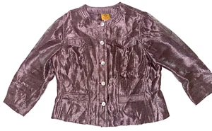 Ruby Rd Road Petite Burgundy Red Shimmer Jacket Blazer Pockets Button Up Sz 14 - Picture 1 of 6
