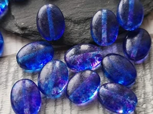 15 Czech glass flat oval blue and purple mossaic beads 12 x 9 mm - Picture 1 of 6