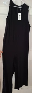 NWT EILEEN FISHER Jumpsuit Size 2X Black Jersey Stretch Sleeveless Wide Leg Crop - Picture 1 of 13