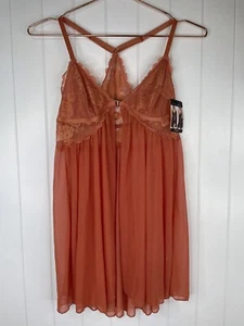 French Affair Women’s Lingerie Apricot Lace Babydoll Nightwear NWT Size Medium M - Picture 1 of 7