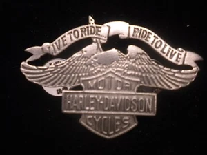 WOW HARLEY DAVIDSON ****OLD SCHOOL EAGLE AND SHIELD*** PEWTER PIN FANTASTIC - Picture 1 of 3
