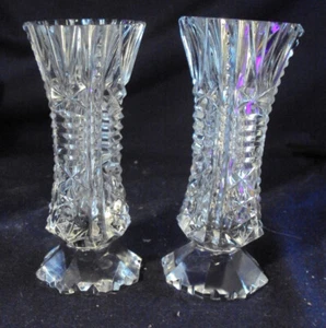 Cut glass Posey vase Pair 4" crystal well cut - Picture 1 of 3