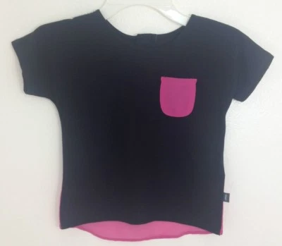  DKNY New Girls Black Pink One Pocket Zipper Back Short Sleeve Shirt Size 3T NWT - Image 1 of 4