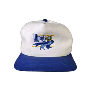 Vintage Illinois State Fair Trucker Hat Snapback Ball Cap White Blue USA Retro - Picture 1 of 9