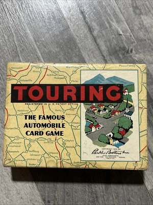 老式 1955 年“Touring-The Famous 汽车纸牌游戏”卡牌盒 W9 — 第 1/4 张图片
