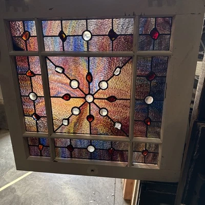 Sg5164 Antique Chunk Jewel Stained Glass Window 25 X 24.5 - Image 1 of 4