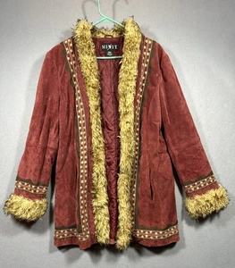 Vtg Y2K Suede Faux Fur Penny Lane Coat L Large Red Almost Famous Festival Jacket - Picture 1 of 9