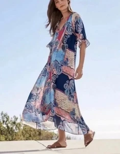 NWT Johnny WAS CORDELIA EASY Boho Midi Dress Women Beaded Tassels Sz L Fit XL - Picture 1 of 16