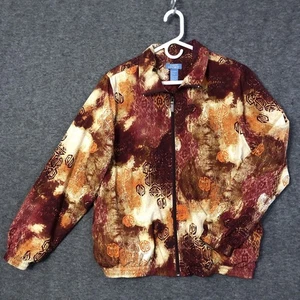 KORET Sport Jacket Womens M Fall Colors Oriental Print Full Zip Stand Up Collar - Picture 1 of 12