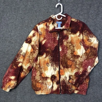 KORET Sport Jacket Womens M Fall Colors Oriental Print Full Zip Stand Up Collar - Image 1 of 4