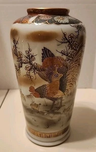 Vaso vintage giapponese Satsuma periodo Meiji gallo e pulcini - Foto 1 di 10