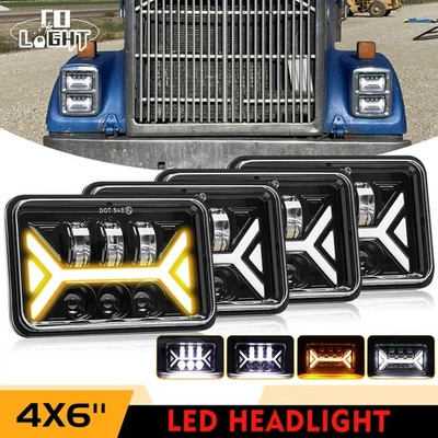 4PCS LED 4x6'' Headlights HI/Lo DRL For International Harvester 9300 1988-2000 - Image 1 of 4
