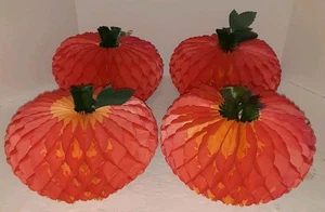 Vintage Honeycomb Halloween Pumpkin 9" Crepe Paper Decorations Fall Deco Ombre - Picture 1 of 7