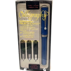 Vintage Sheaffer Calligraphy No Nonsense Pen 3 Nibs Blue Pen Made in USA - Picture 1 of 14