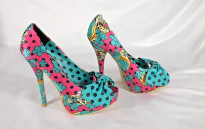 Tacones de aguja Iron Fist Fiesta calavera peep toe plataforma rosa/verde azulado para mujer talla 6 EE. UU. Foto 1 de 4