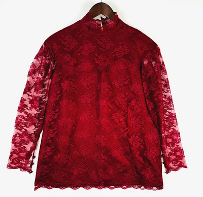 Top de encaje de manga larga para mujer talla M rojo victoriano transparente secretaria coqueta Lolita Foto 1 de 4