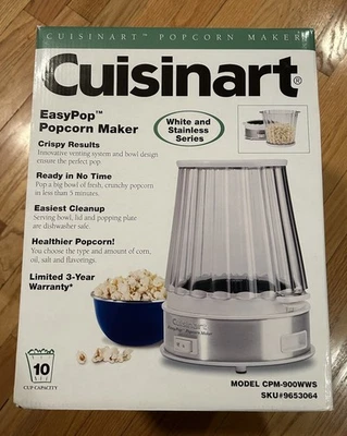 Máquina de palomitas Cuisinart Easypop blanca de acero inoxidable CPM-900WWS, nueva Foto 1 de 4