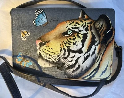 Anna by Anuschka Tiger Butterfly handbag Crossbody - Grey - Image 1 of 4
