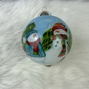 Pier 1 Li Bien 2013 Schneemann Glas Weihnachtsschmuck 3" blau und rot - Bild 1 von 4