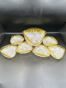 7pc EAPG Victorian Hobbs Block Satin With Amber Stain Berry Bowl Set - Picture 1 of 12