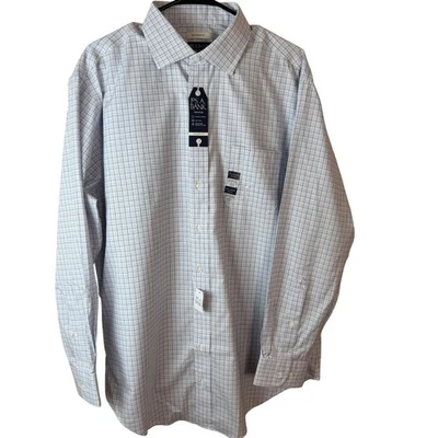 CAMISA DE VESTIR PARA HOMBRE JOS A BANK TRAVELER CORTE A MEDIDA 17 1/2 34 35 ALGODÓN AZUL A CUADROS Foto 1 de 4