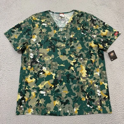 Dickies Scrub Top Mens M Camouflage Over and Out V Neck Stretch NEW 81720 OVOU - Image 1 of 4