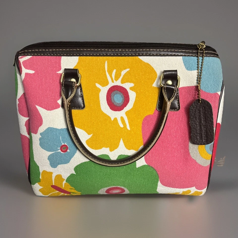 Victoria's Secret Floral Handbag/Clutch Genuine Leather Purple Interior. Nice. - Image 1 of 1