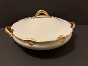 Haviland Limoges Jubiläum Kasserolle Servierschale mit Deckel Goldrand überbacken - Bild 1 von 5
