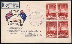 1954 3-1/2 TELEGRAPH BLOCK OF 4 ON CHALLIS FIRST DAY COVER - ADDRESSED (RU11441) - Foto 1 di 1