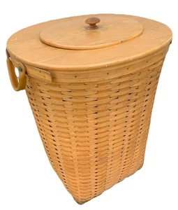 2002 Longaberger Brown X-Large Laundry Hamper Oval Wastebasket 23” Basket Set - Picture 1 of 18