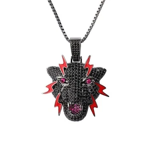 Hip Hop Iced Lightning Black Panther leopard Cheetah CZ Pendant Necklace Jewelry - Picture 1 of 6