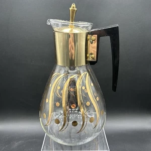 Vintage Mid Century Modern Coffee Carafe, Gold Details, Black Handle, Cork Lid - Picture 1 of 8