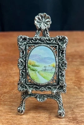 Vintage Miniature Ornate Landscape Art Easel Painting Signed - Image 1 of 4