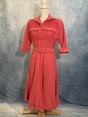 Vintage 1980s Neon Pink Dress Patti Powers Size 10P Pockets Matching Belt - Image 1 of 4