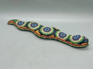 Scultura serpente messicana Huichol arte popolare in legno con perline sud-ovest 11" colorata - Foto 1 di 10