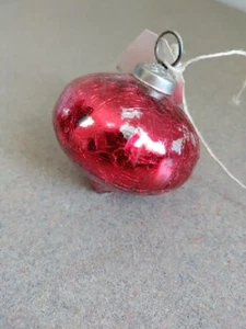 Decorazione natalizia vintage rosso crepitio vetro mercurio stile sfera pesante in rilievo - Foto 1 di 6