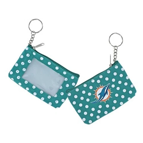 Miami Dolphins Football Logo NFL Nylon Polka Dot Zippered Coin Purse Key Ring Cover