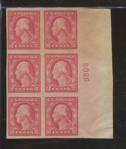 1916 US Postage Stamp #482 Mint Never Hinged Very Fine Plate No. 8026 Block of 6 - Picture 1 of 2